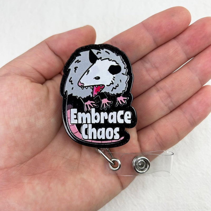 Bydevia Embrace Chaos Possum Badge Reel Retractable, Funny Animal Badge Reel for Nurse Nursing RN MA CNA LPN Medical Worker & Teacher, Opossum Lovers Badge Holder with Alligator Clip & 24” Durable Nylon Cord - Image 3